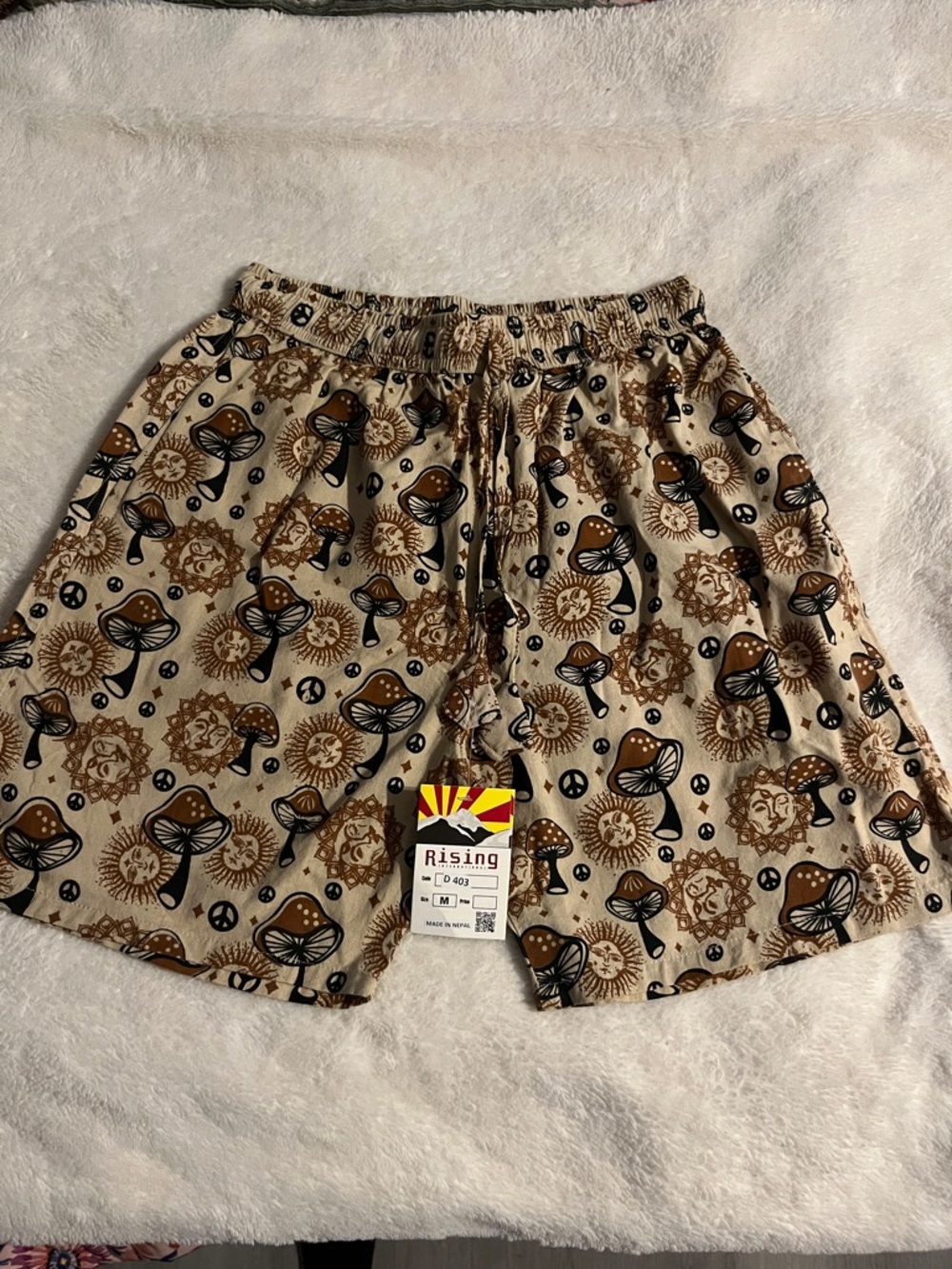 Rising International Beige Mushroom & Sun Print Shorts